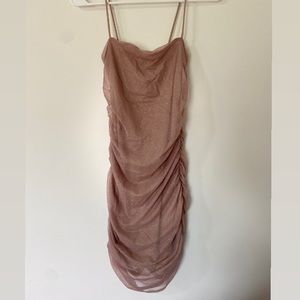 Sparkly Tan Ruched Mini Dress Windsor